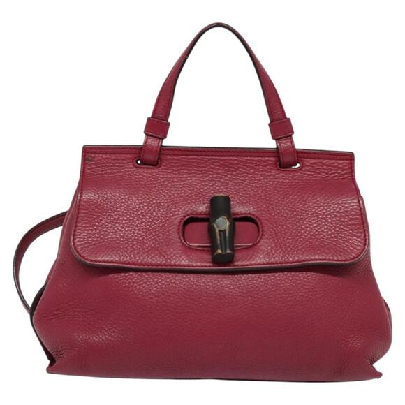GUCCI Bamboo Daily Hand Bag Leather Pink Silver - Picture 2 of 16